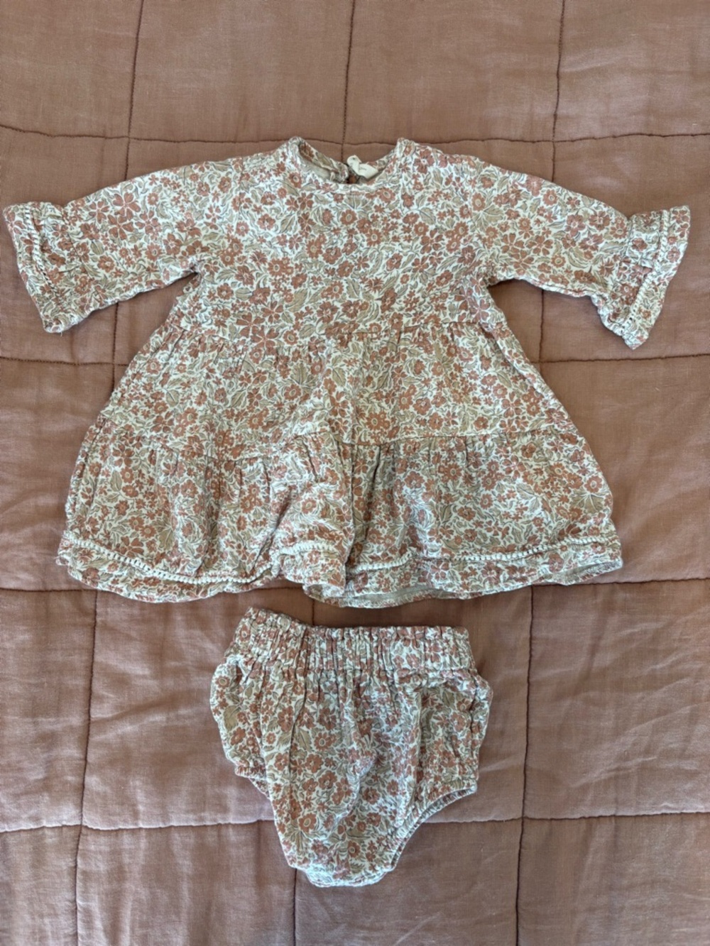 Quincy Mae Floral Baby Dress with Bloomer Set in Dusty Rose and Cream